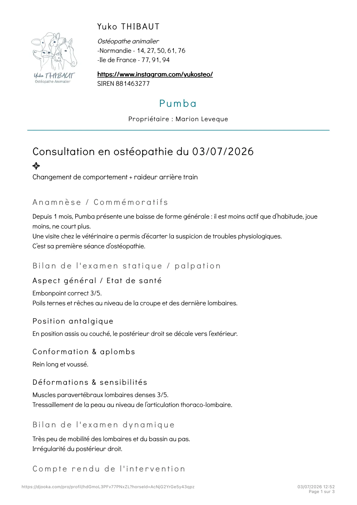 Aperçu d'un compte rendu de séance sur la plateforme Djooka