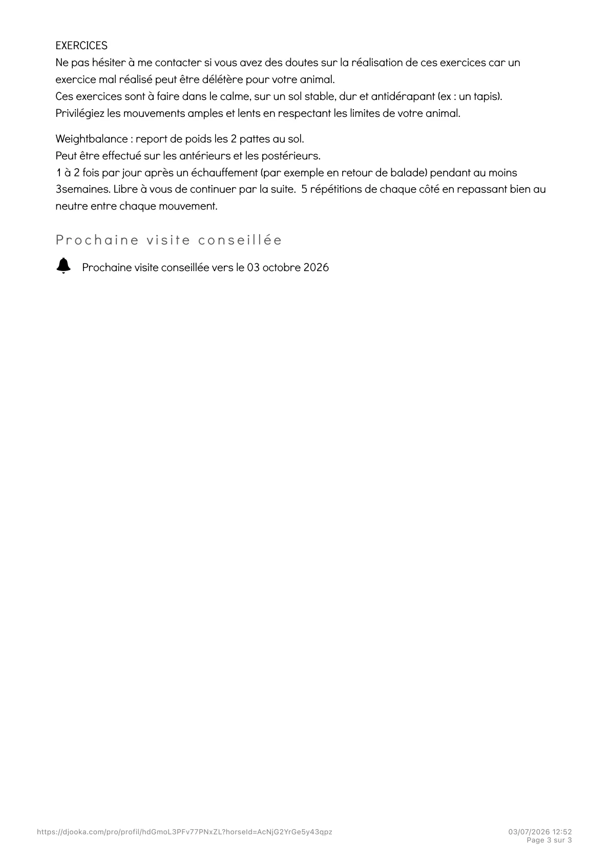 Compte rendu Djooka, page 3 : exercices et prochaine visite conseillée